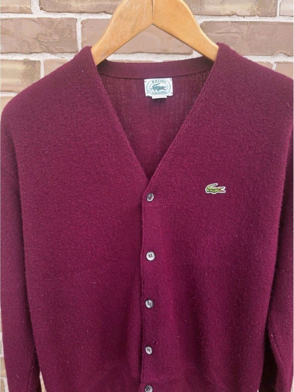 Vintage IZOD Lacoste Cardigan Sweater Mens M Burgundy USA Made Orlon Crocodile